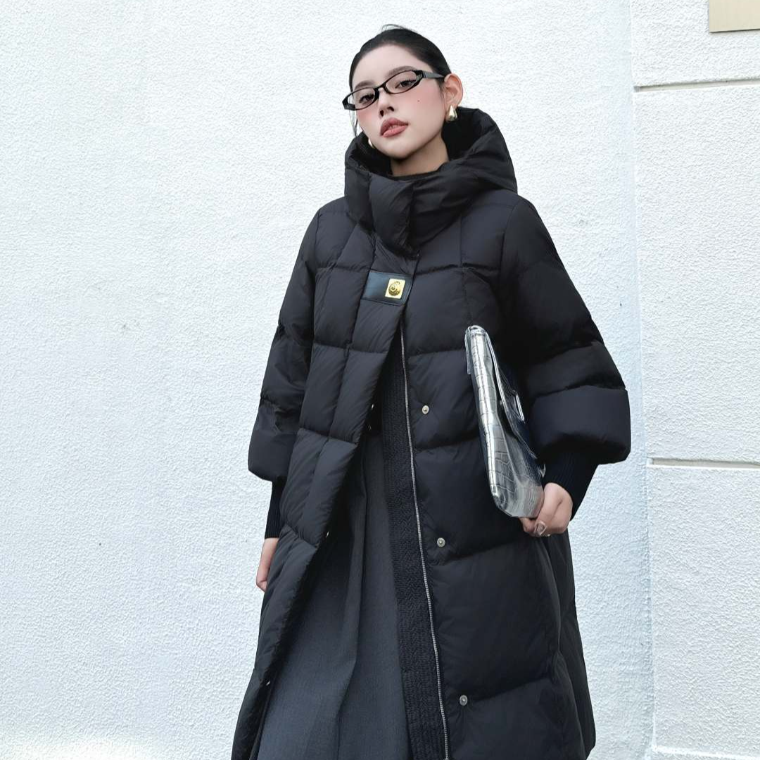【原创鹅绒】OUDI欧荻2025冬季新款高定极简加厚连帽过膝长款羽绒服