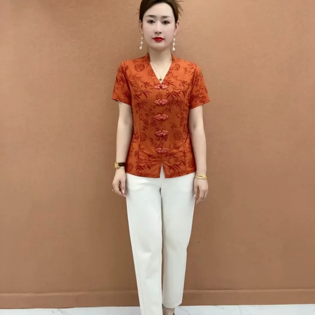 2025夏季新款国风宽松中老年洋气时尚小衫减龄显瘦母亲节妈妈女装