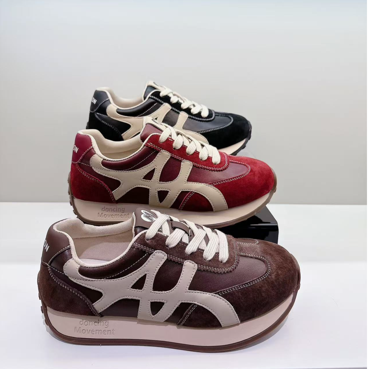 轩美诗时尚透气潮流舒适单鞋拼色百搭休闲鞋复古女款533-8154