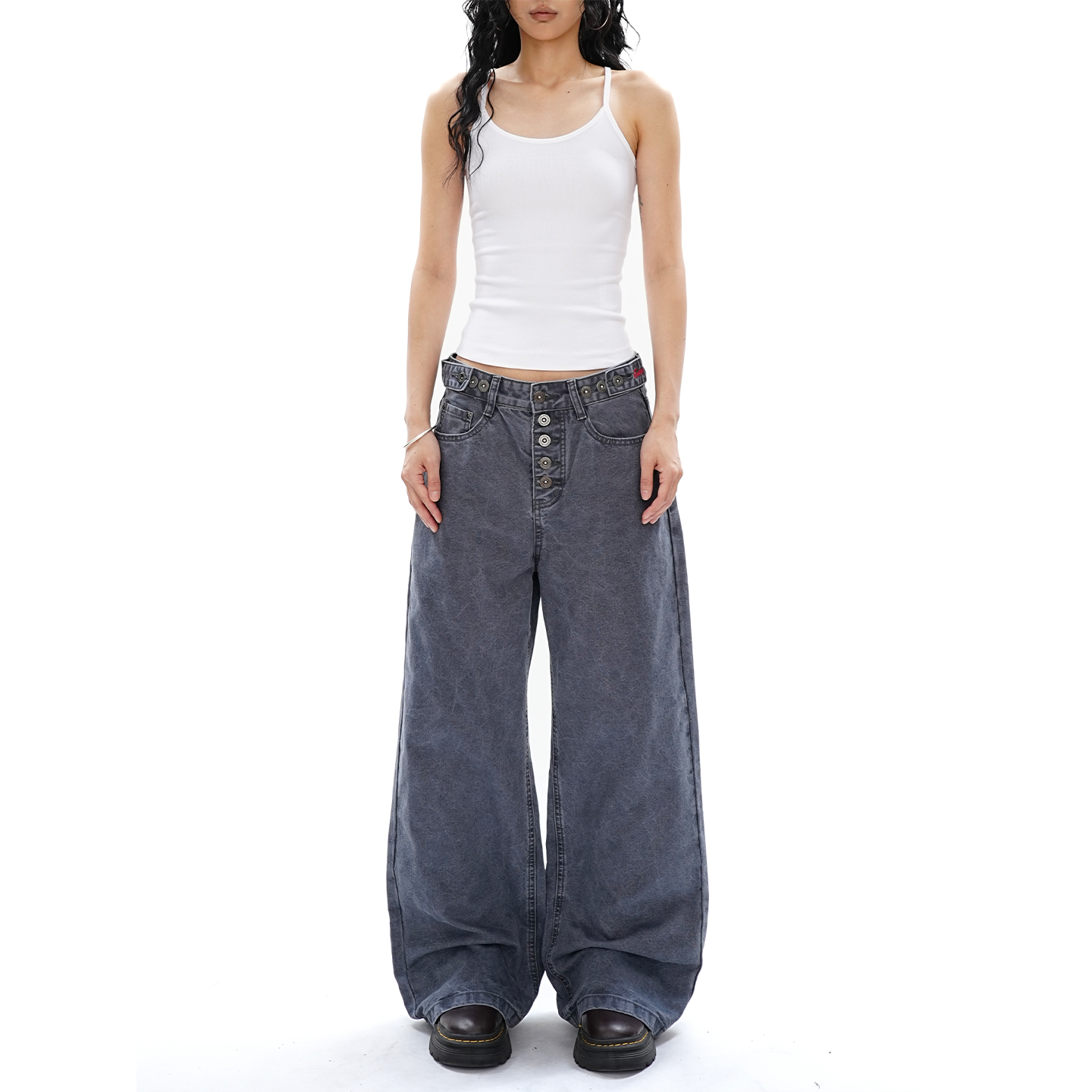 S3T5 美式新款直筒排扣设计感工装裤男女复古水洗慵懒阔腿休闲裤