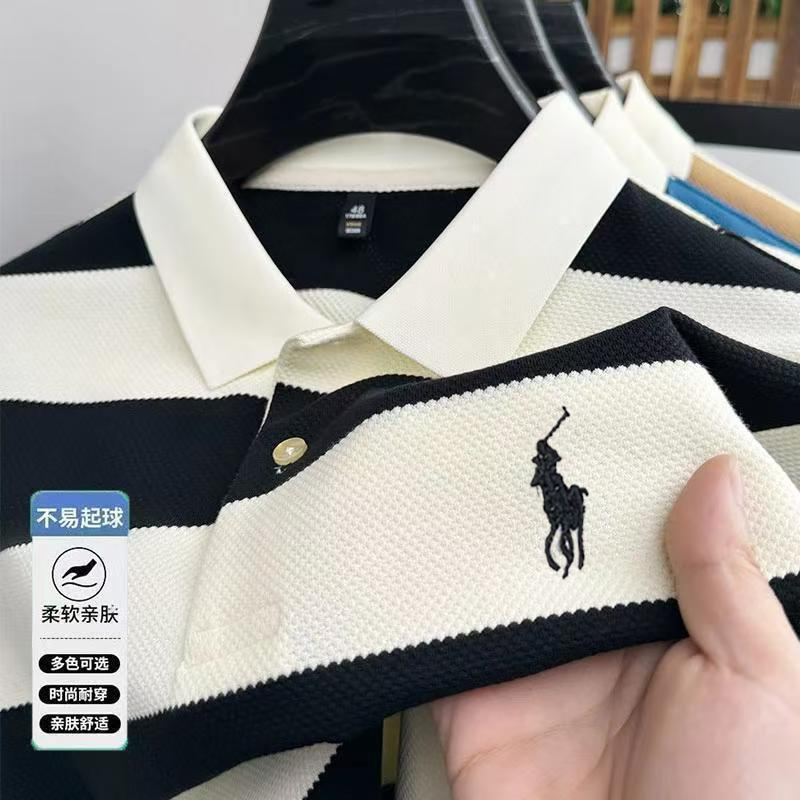 【100%高弹棉】夏季男士短袖条纹上衣POLO衫纯色商务休闲棉质T恤衫