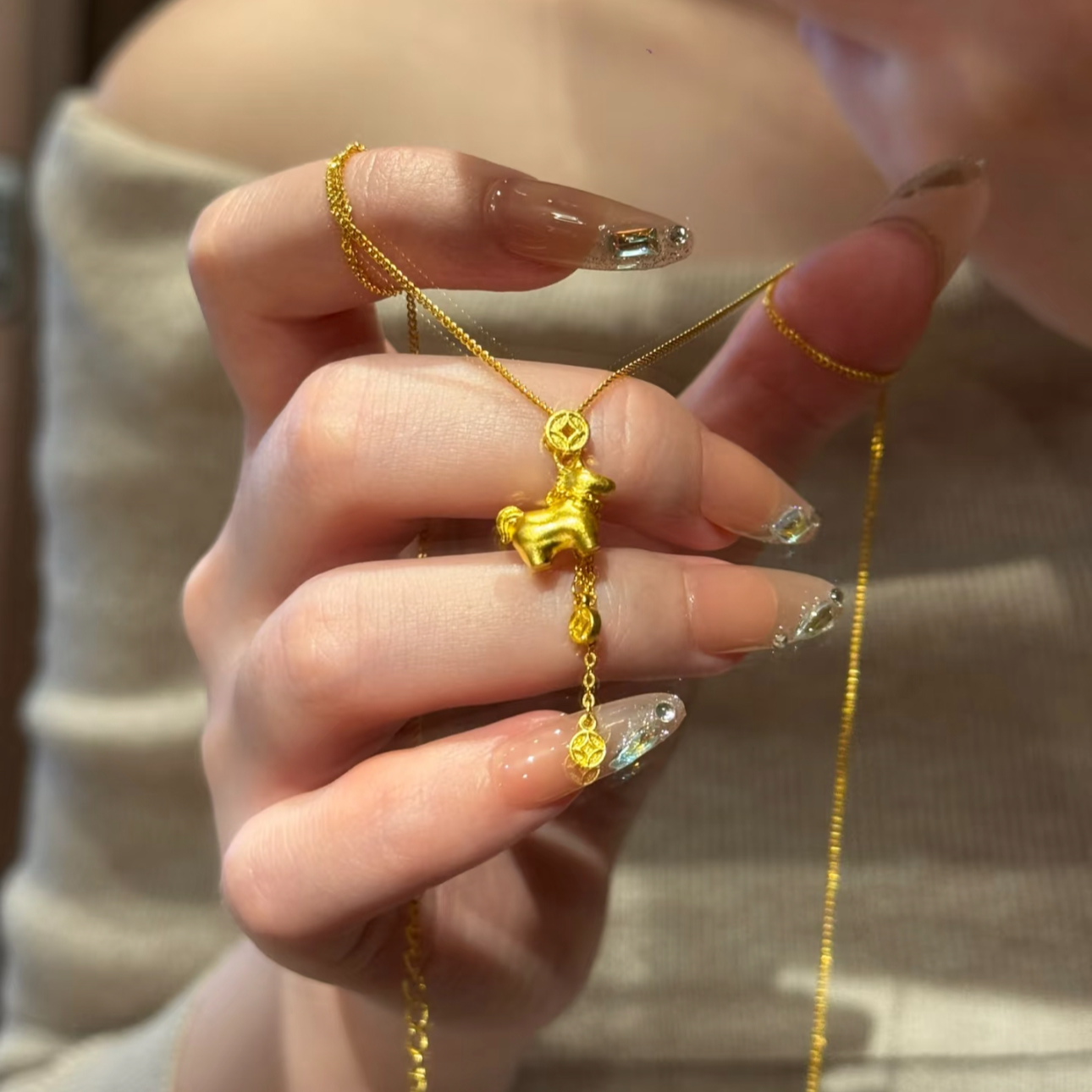 铜合金项链 新中式国潮马上有钱小马吊坠项链套链百搭坠链