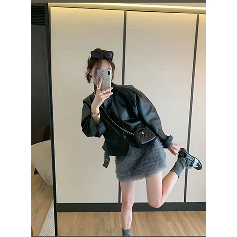 法式INS风少女风休闲风2025秋季新款时尚套装外套皮衣性感半裙女