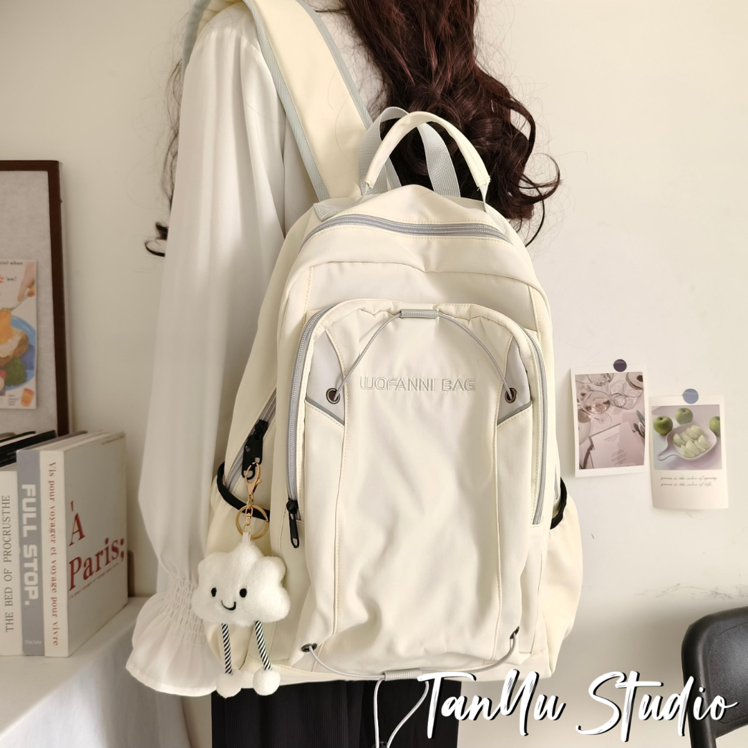 探屿轻便书包女小众设计感简约字母中学生大学生双肩包户外郊游风