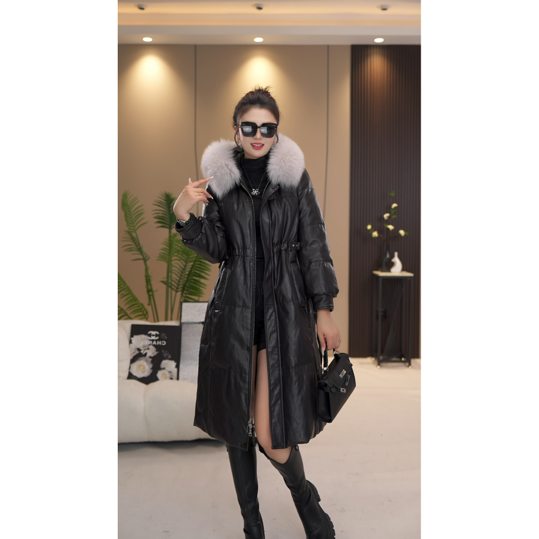 2025冬季海宁长款真皮狐狸毛鹅绒皮草连帽皮大鹅PYR2724