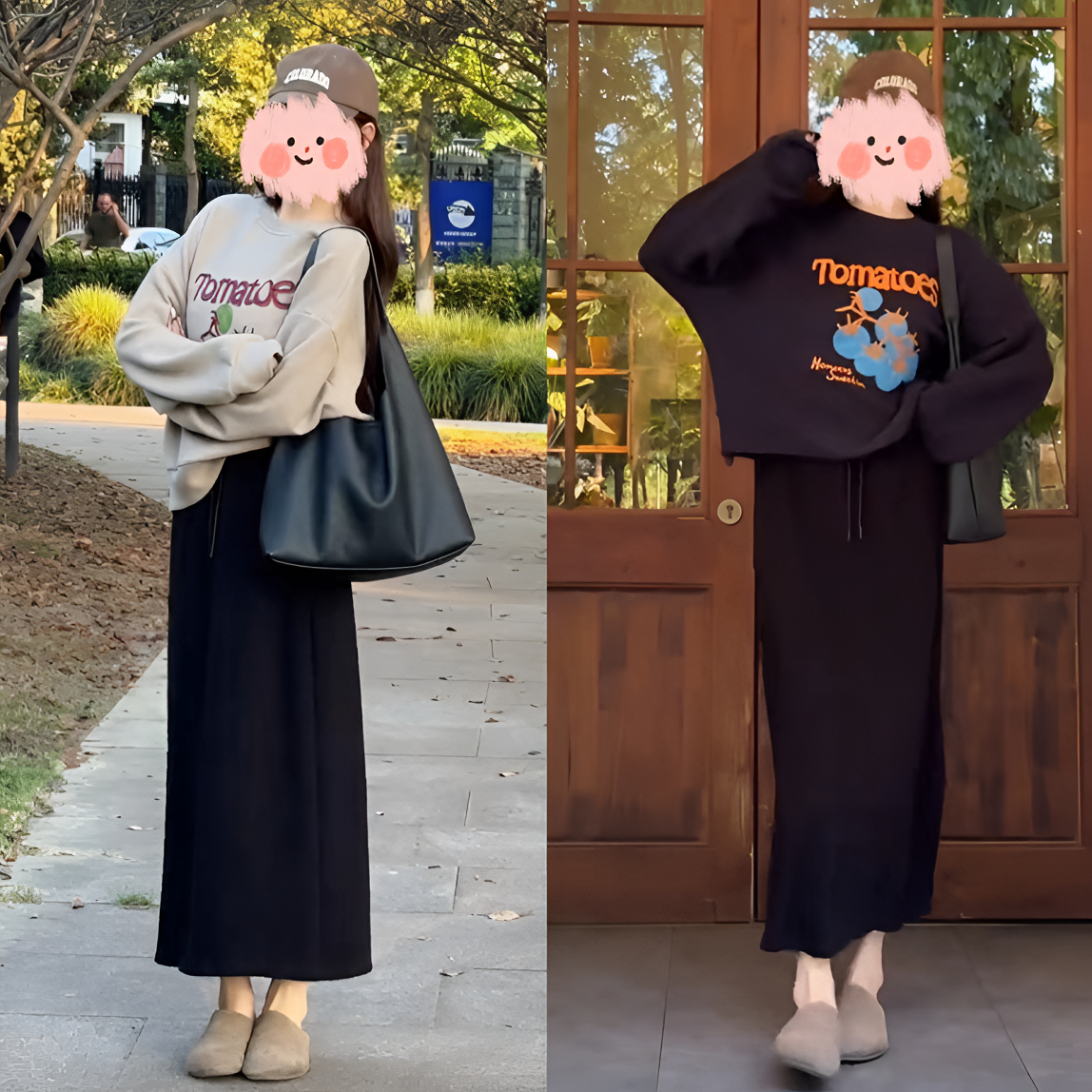 2025秋季欧韩重工印花刺绣百搭圆领宽松卫衣女高腰显瘦半裙两件套