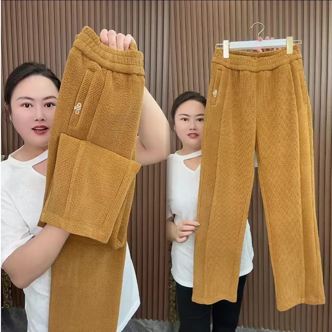 加厚不加绒秋冬新款休闲裤女欧尼绒腰宽松时尚减龄气质直筒哈伦裤