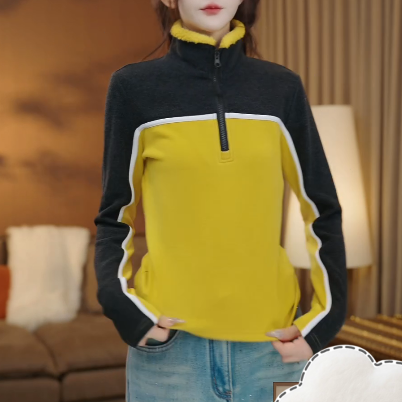 秋冬双拼色加绒加厚半开领时尚百搭长袖卫衣LK2508932