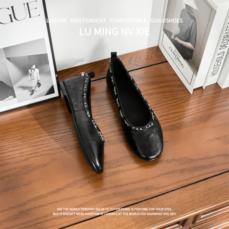 羊皮版~2025新款法式复古风方头浅口单鞋女款通勤百搭气质内