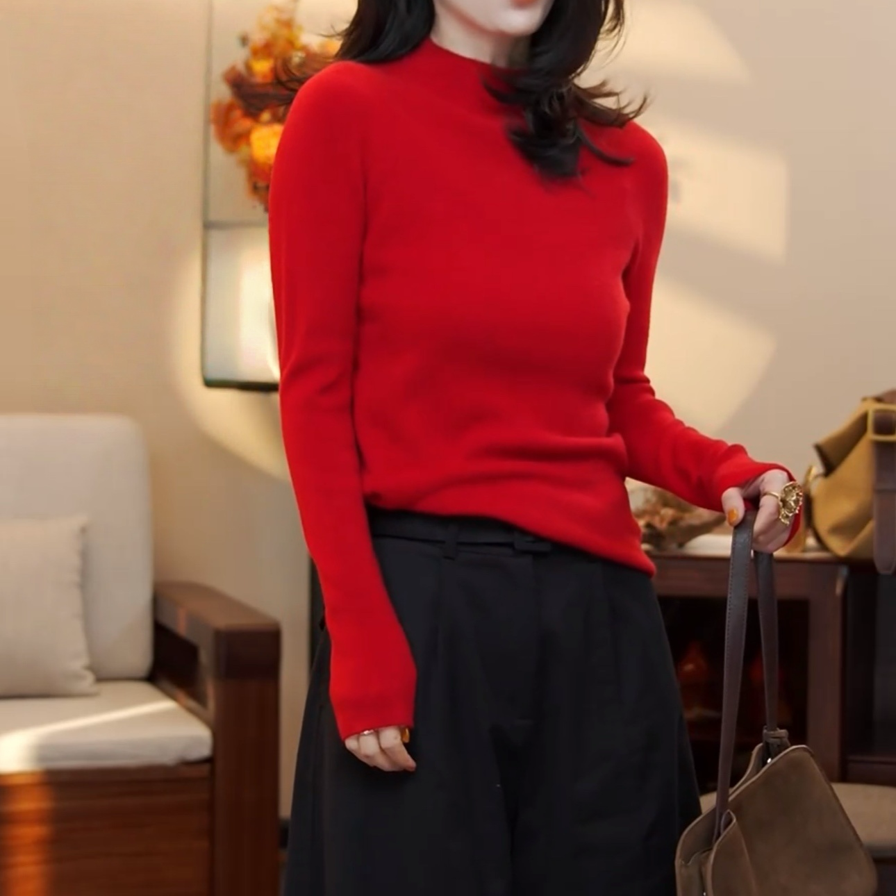 修身显瘦舒适纯色半高领针织衫女冬季新款时尚慵懒风百搭套头毛衣