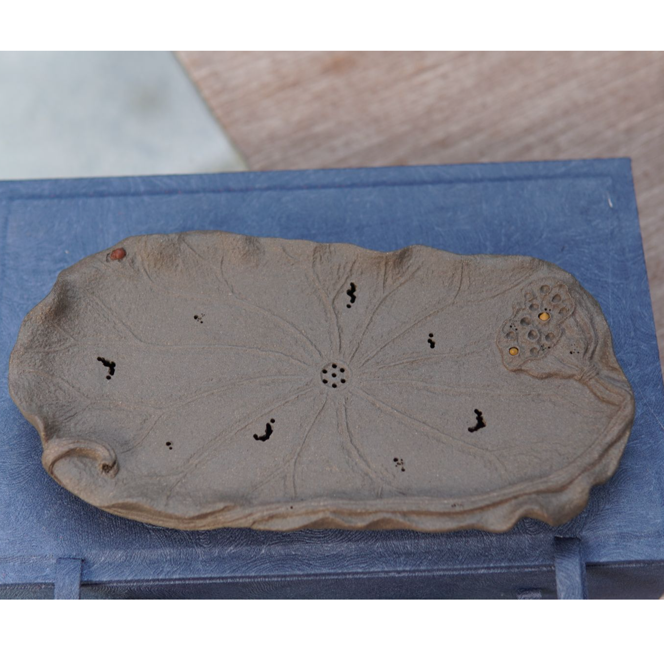 张月老师宜兴紫砂蟹壳青手工陶瓷莲蓬干泡盘家用茶托盘泡茶盘复古