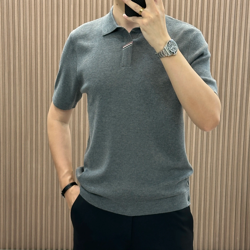 针织Polo时尚英伦修身翻领2025春季新潮流商务短袖T恤男休闲百搭