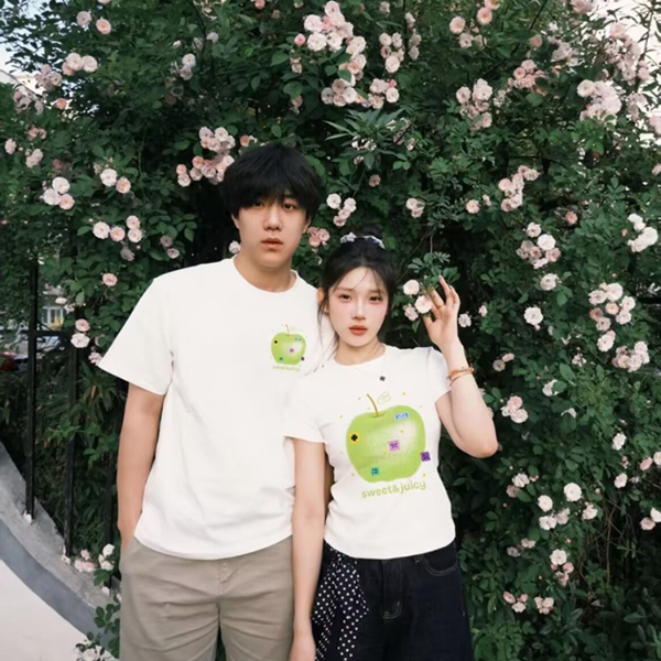 （2件装）情侣装短袖t恤男女一长一短2025夏季新款修身显瘦纯棉短袖