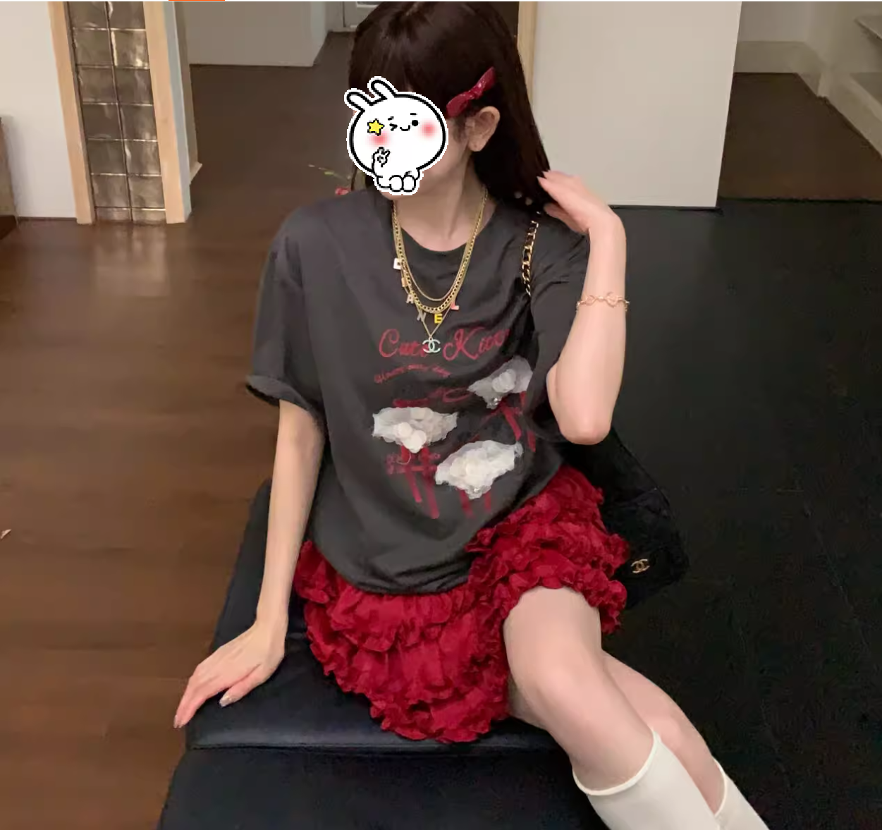 2025夏季甜美复古宽松棉感印花T恤女新款气质时尚ins套装两件套