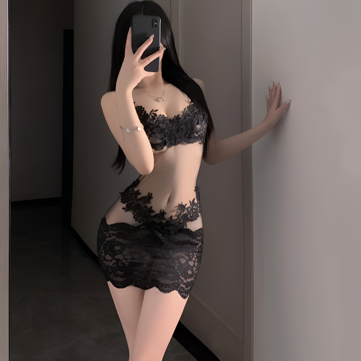 夏季纯欲性感蕾丝吊带睡裙高级感网纱设计纯欲风刺绣款式法式薄款