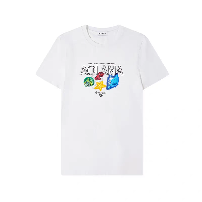 奥拉玛AOLAMA男装2025夏季新款印花烫钻修身圆领短袖T恤880252708