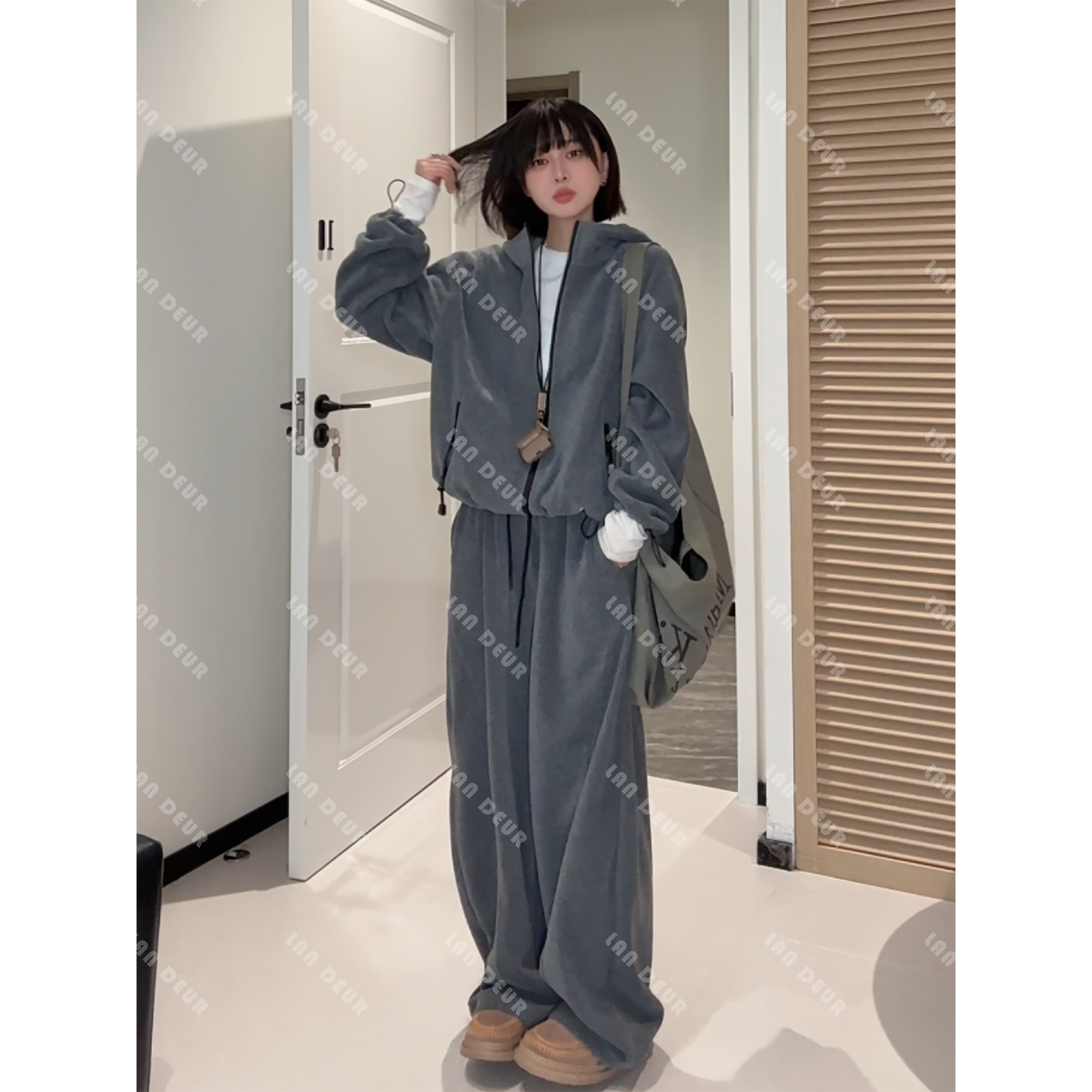 JIUJIU【冰岛樱雾】懒人穿搭松弛感卫衣上衣+宽松休闲裤套装1122-2