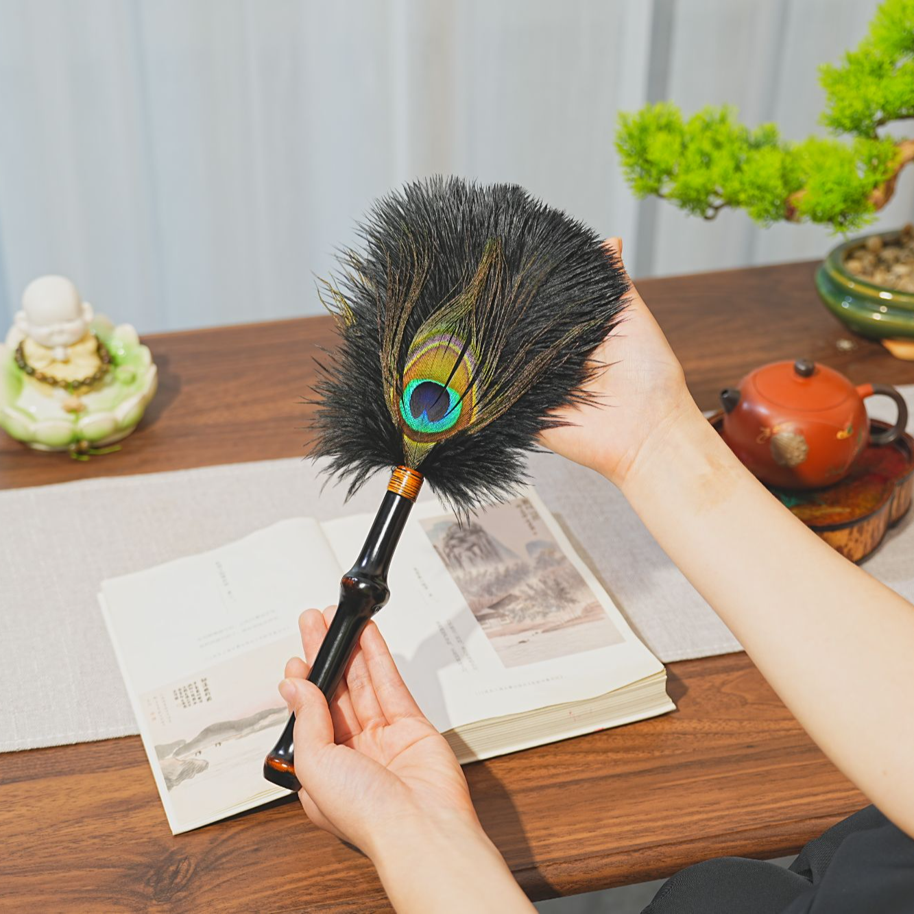 【扫走烦恼】筇竹孔雀羽毛拂尘新中式茶具清理个性除尘扫灰用品