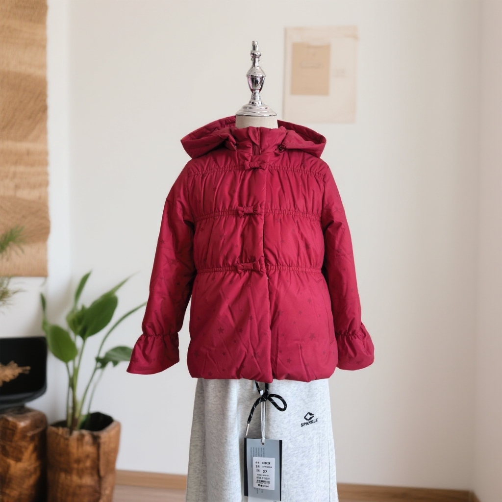 冬季儿童连帽加厚棉衣红色秋冬