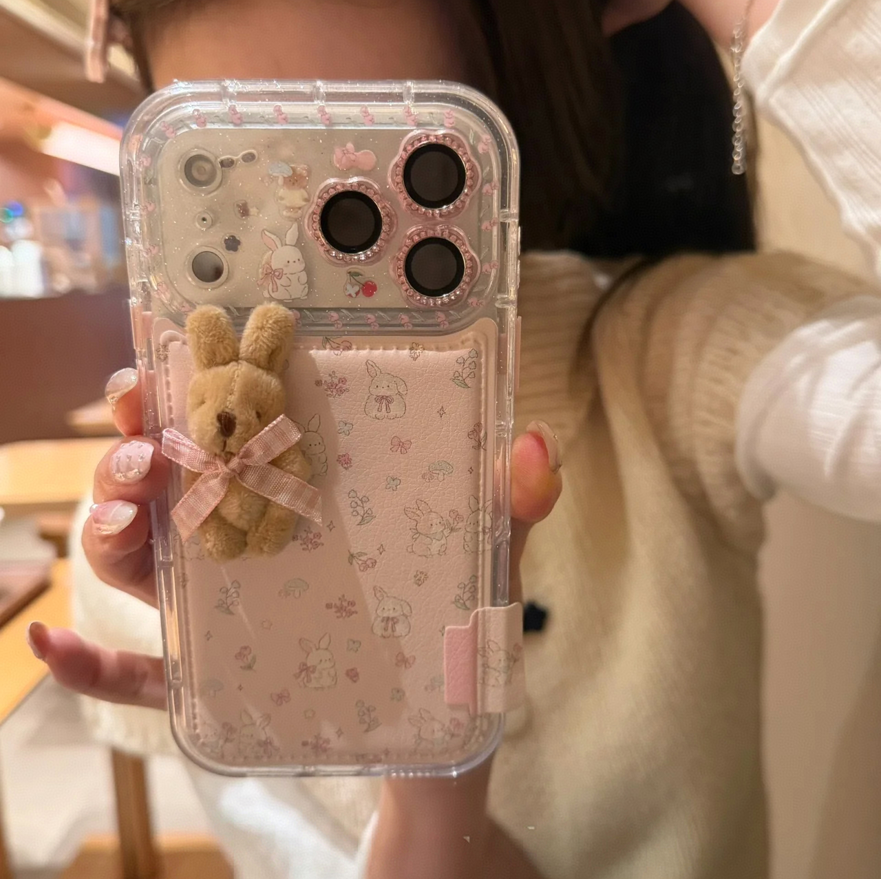 粉底满屏蝴蝶结兔子适用于iPhone17proman手机壳16少女心15可爱14