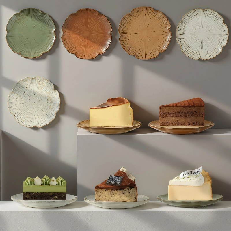 复古花瓣盘西餐盘6寸高级感甜点碟陶瓷餐盘可爱甜品碟蛋糕盘精致