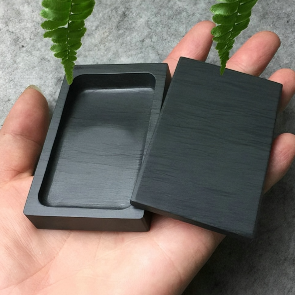 自产自销带石盖掌中宝便携抄经实用罗纹石料歙砚台砚台书法专用