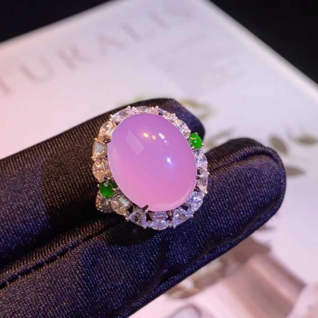 爆款时尚百搭玉戒指戒圈豪华镶嵌正宗紫玉髓戒指女高档开口女戒指