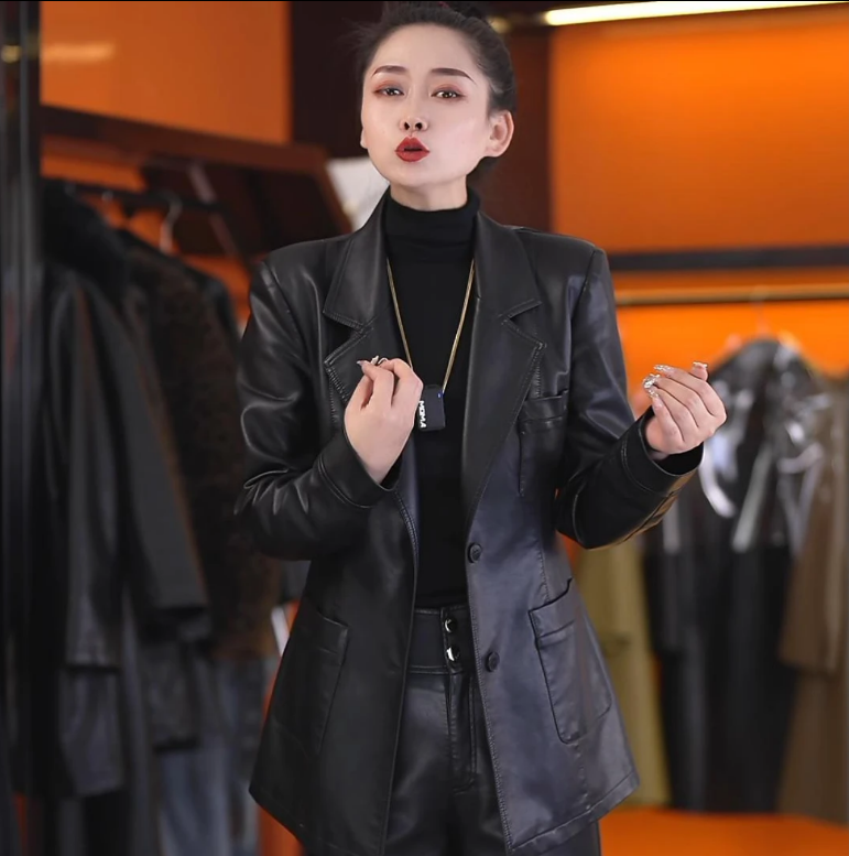瑞瑞 3（688加棉）新款收腰显瘦气质女士西装皮衣