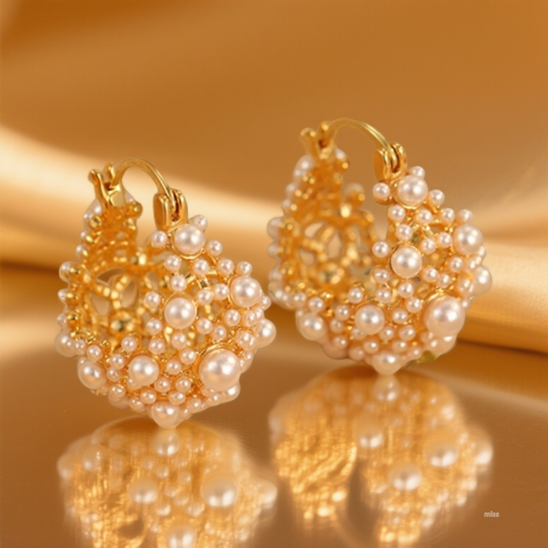 米珍珠耳环女铜合金镂空 超仙时尚轻奢耳扣仿珍珠小众仿耳饰气质