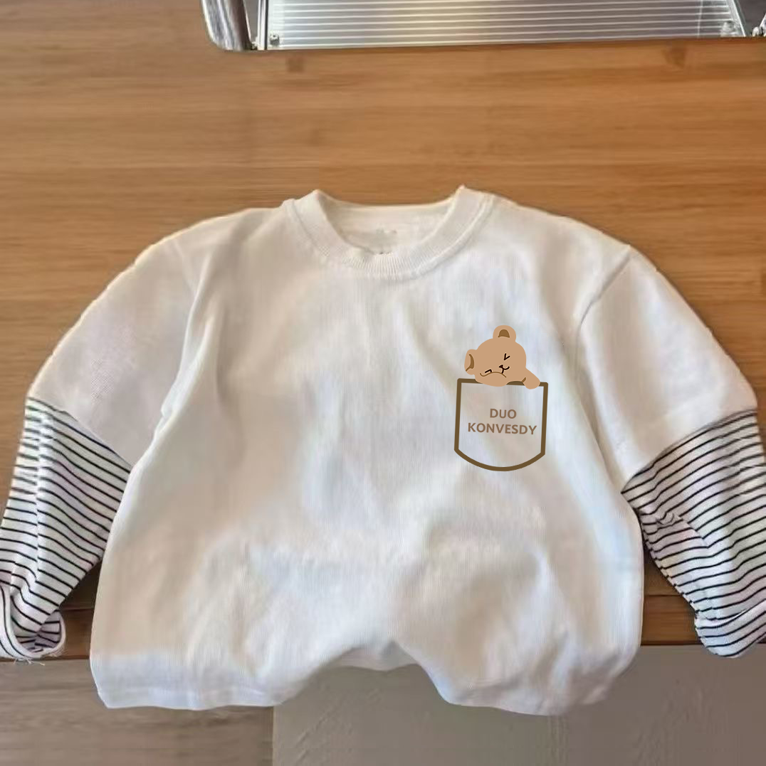 条纹假两件儿童纯棉长袖T恤春秋款休闲打底衫男童宝宝秋装上衣男