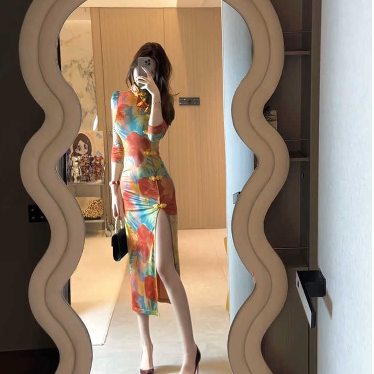 G2397中式优雅气质旗袍连衣裙春夏小妈春游出行蕾丝连衣裙