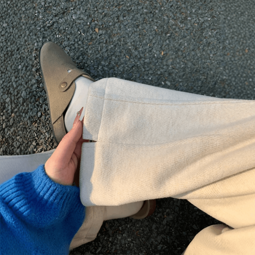 韩系慵懒风简约直筒阔腿裤女秋冬毛呢大码宽松遮胯显瘦梨型休闲裤