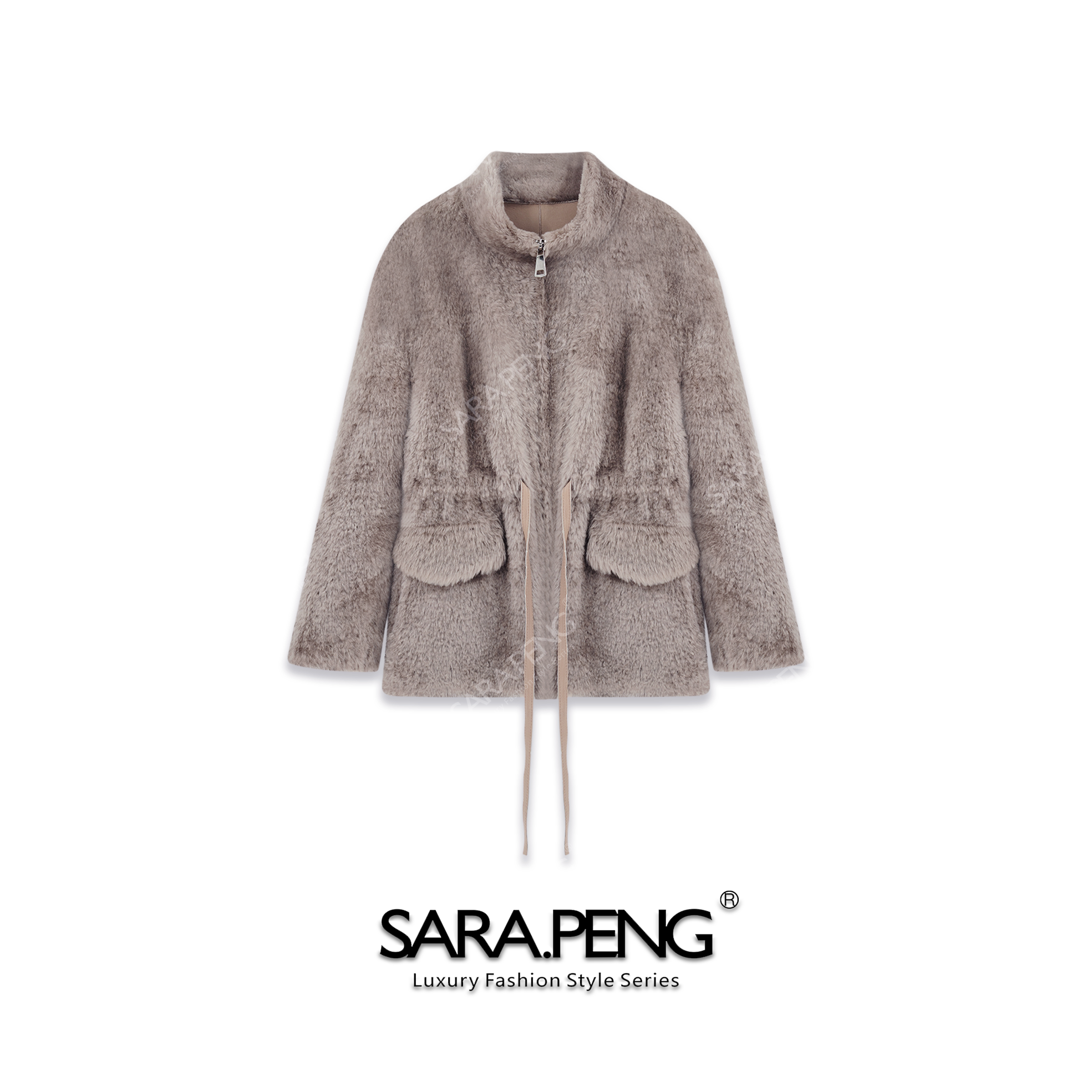 SARA.PENG温婉可人｜奢品拉贡皮毛一体收腰显瘦洋气外套｜1D168620