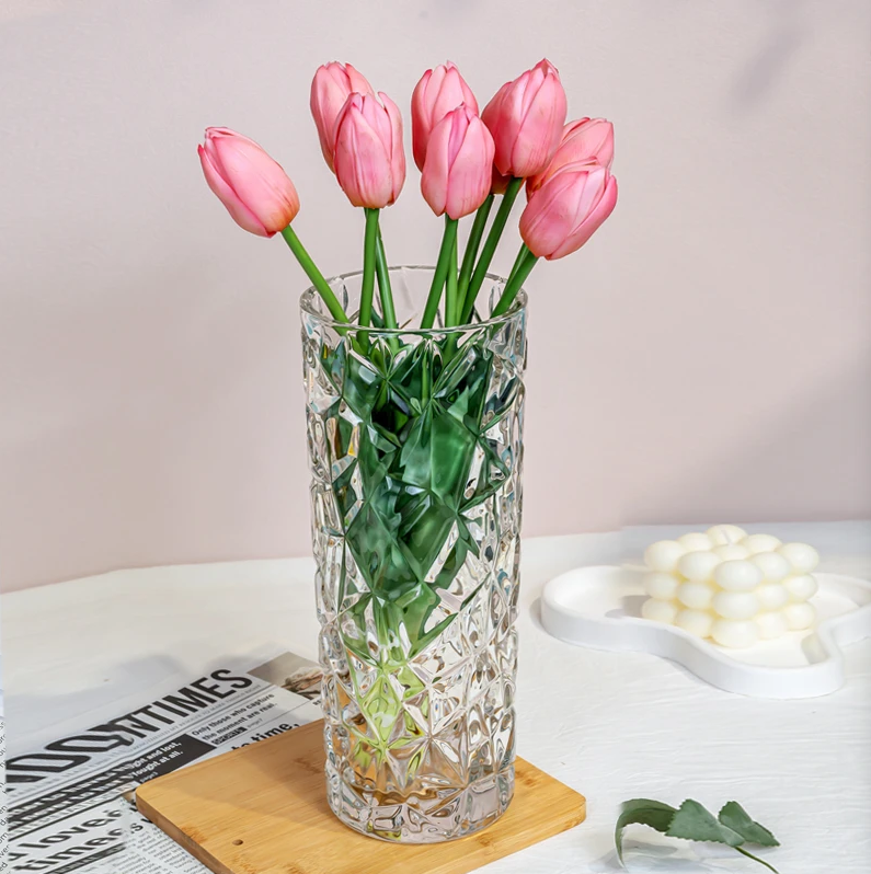 【补贴】欧式客厅直筒钻石透明水晶琉璃花瓶轻奢高级感家用玻花瓶