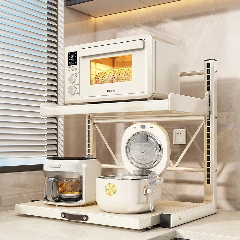新款微波炉置物架抽拉式厨房电饭煲架子台面多功能电器烤箱收纳架