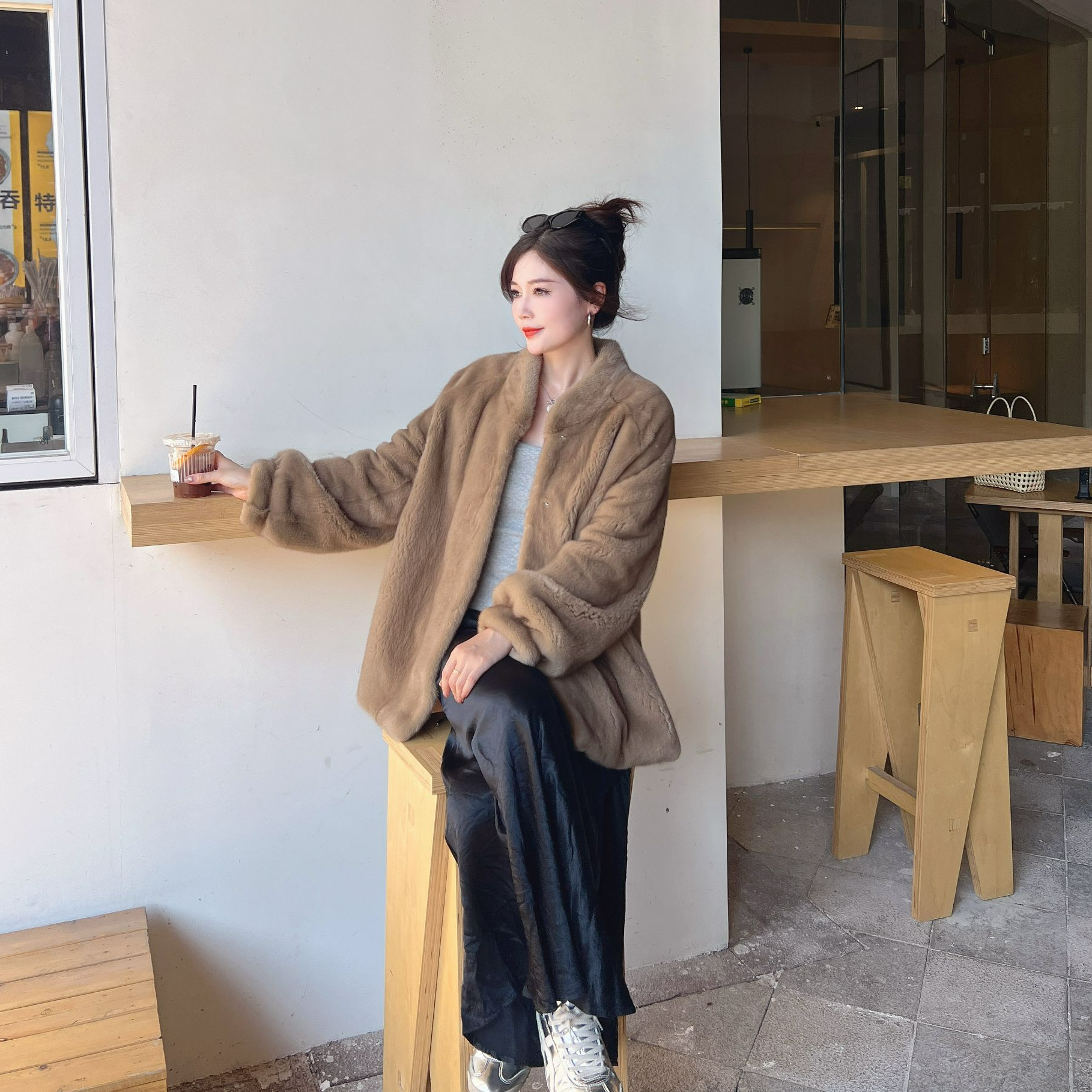 【貂掌柜】进口水貂整貂中长立领外套25冬女洋气时尚休闲百搭气质07