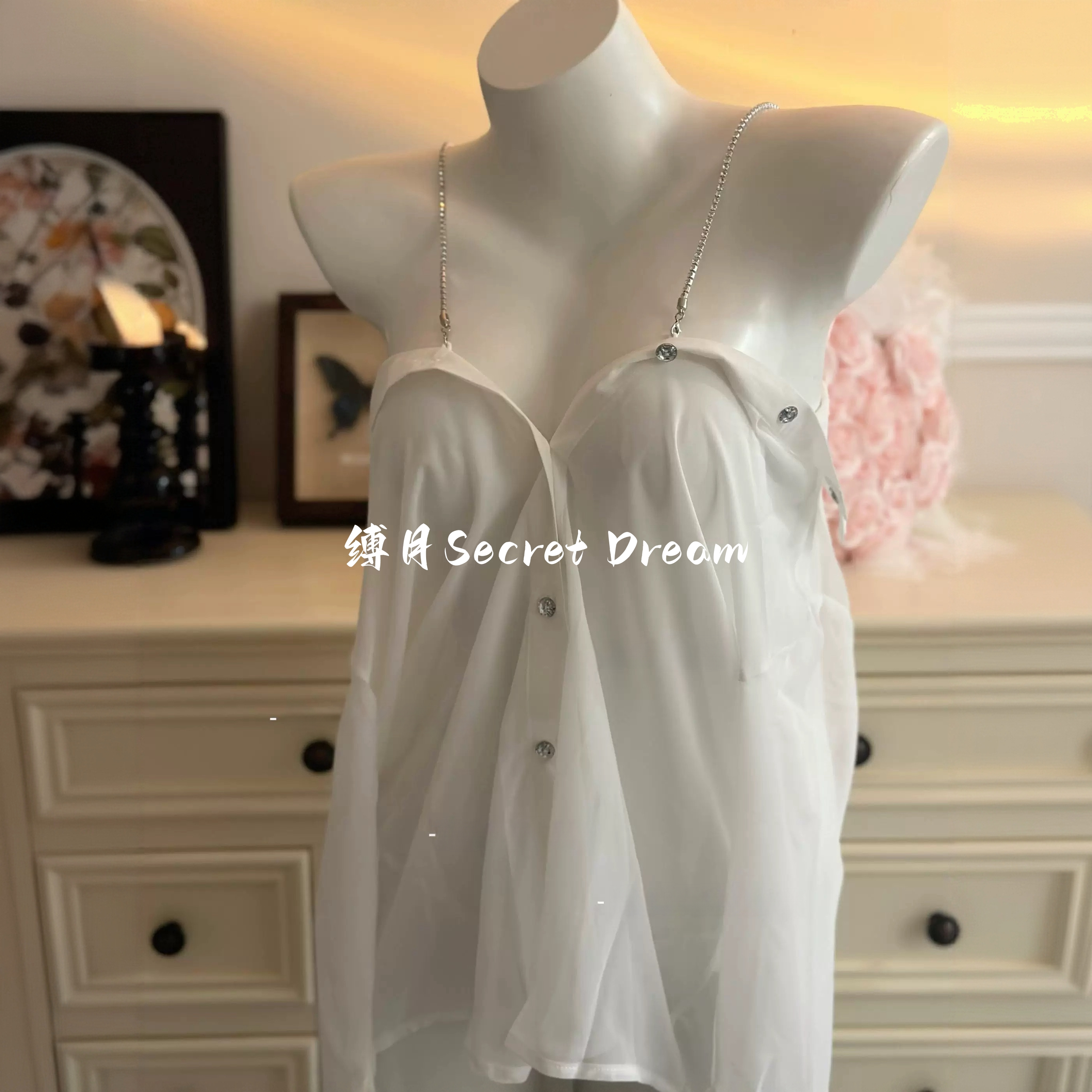 缚月男友风衬衫法式 纯欲性感蕾丝吊带睡裙开叉显瘦舒适气质睡衣