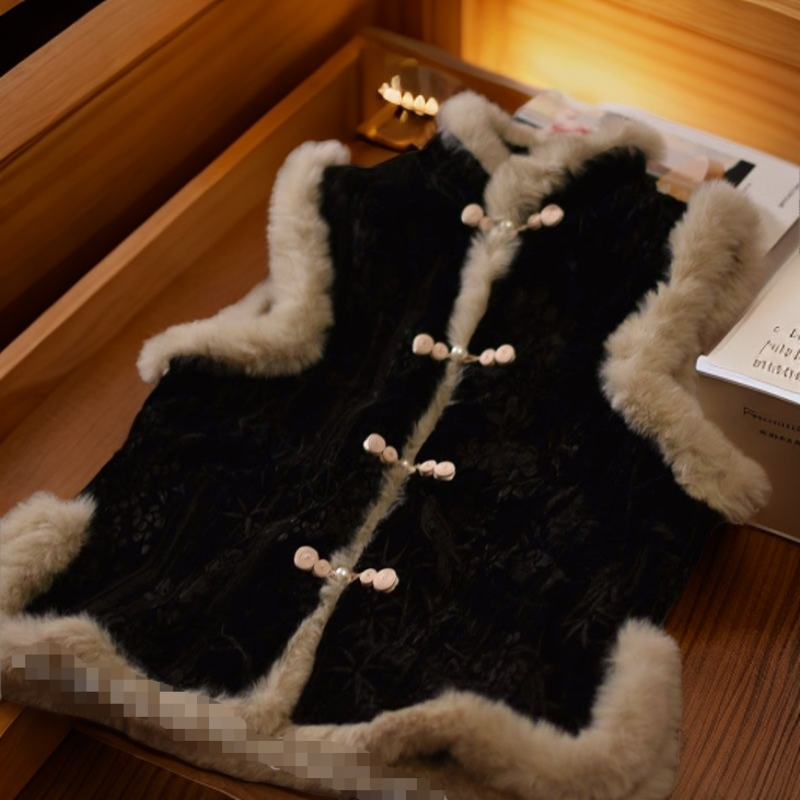 新中式马甲国风唐装复古黑色加绒无袖中式轻奢外套马夹冬款开衫女