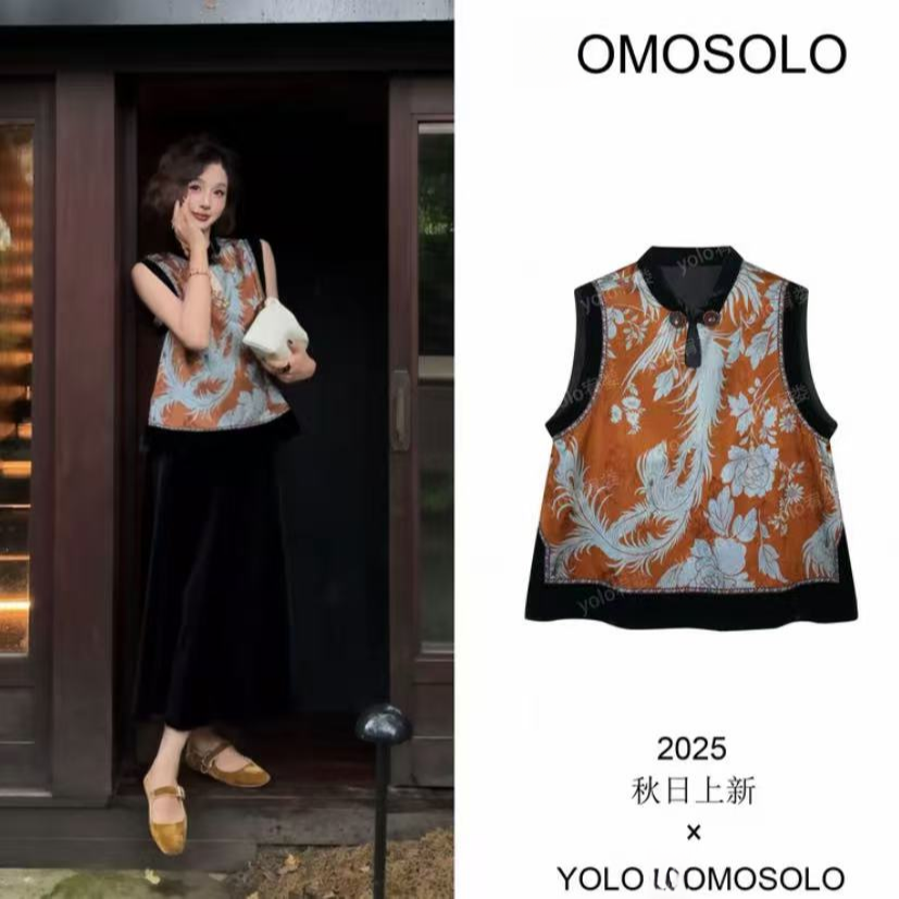 •满庭芳•2025秋凤舞九天人丝提花刺绣丝绒拼接马甲QM25Q3258682