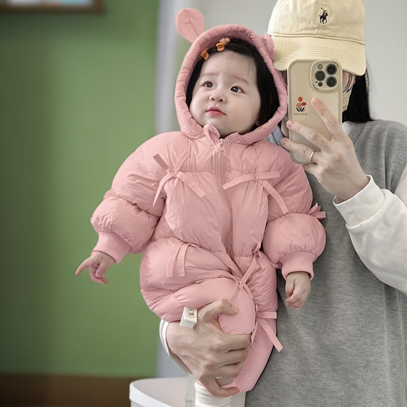 新生婴幼儿秋冬季羽绒棉服一岁宝宝冬天外出冬款加绒加厚连体衣服