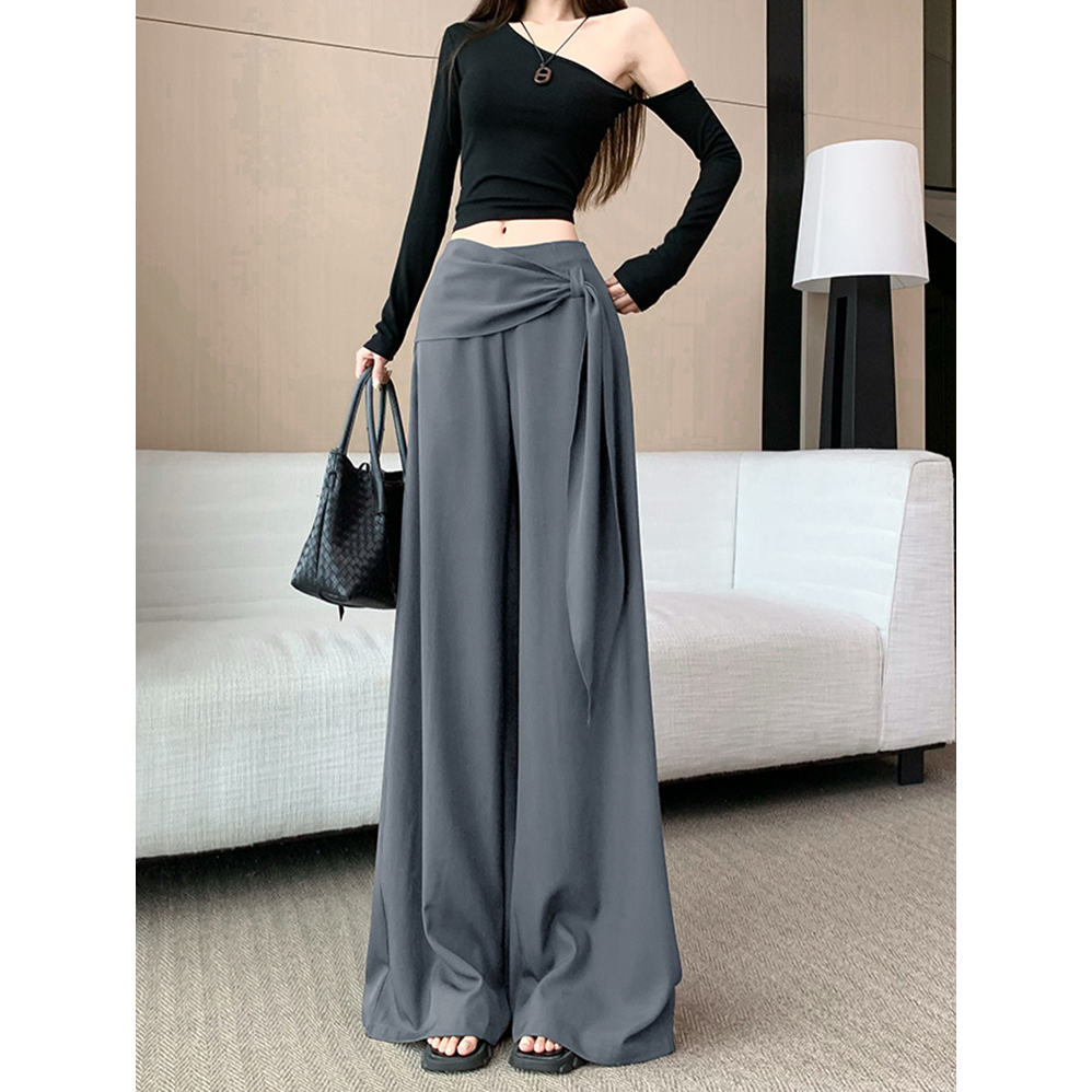 琥珀色系穿搭休闲裤女早秋新款气质高腰显瘦绑带宽松垂感阔腿裤