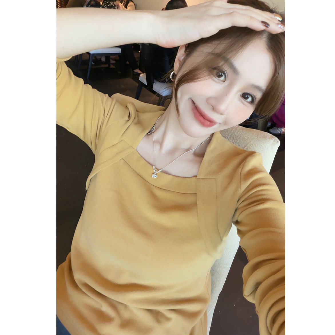 YPP!【小气质上衣】韩版百搭假两件显瘦气质德绒磨毛上衣T恤