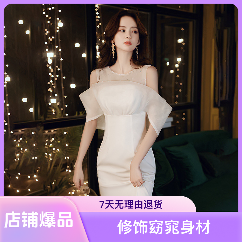 晚礼服女2025新款气场女王宴会白色生日礼服鱼尾长款名媛晚礼服裙