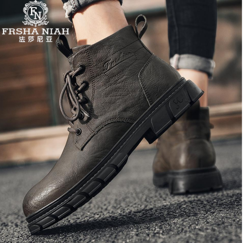 法莎尼亚新款男士马丁靴英伦风休闲百搭保暖短靴舒适软底耐磨男鞋