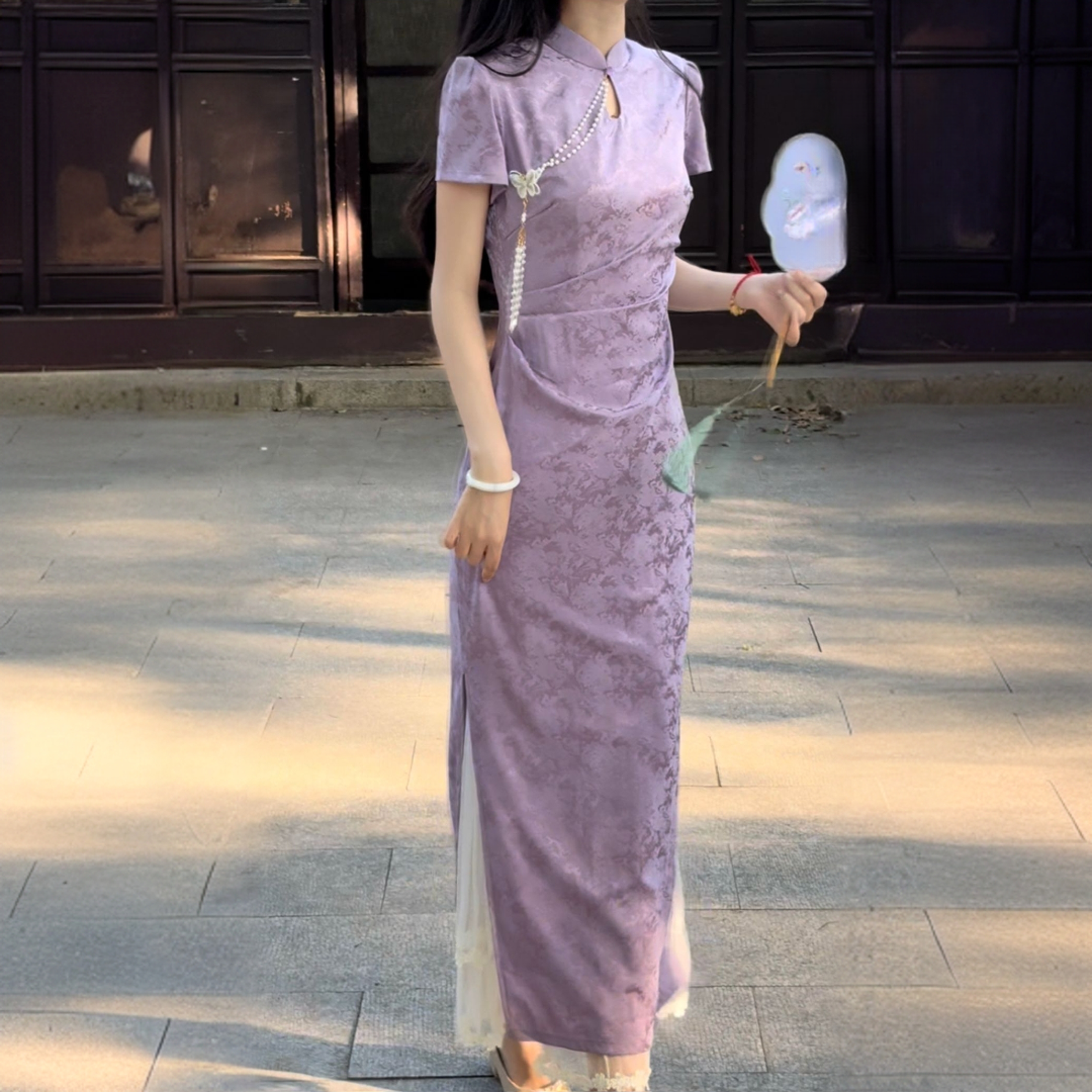 [梨涡]新中式夏季少女气质优雅旗袍小清新日常可穿长款复古网红