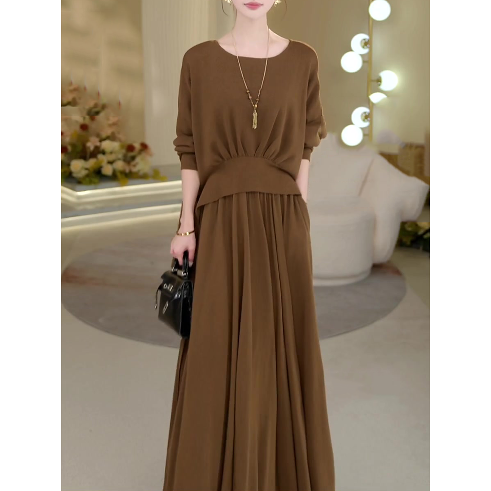 设计感时尚韩版套装女2025春秋新款轻奢系带收腰显瘦上衣+半身裙