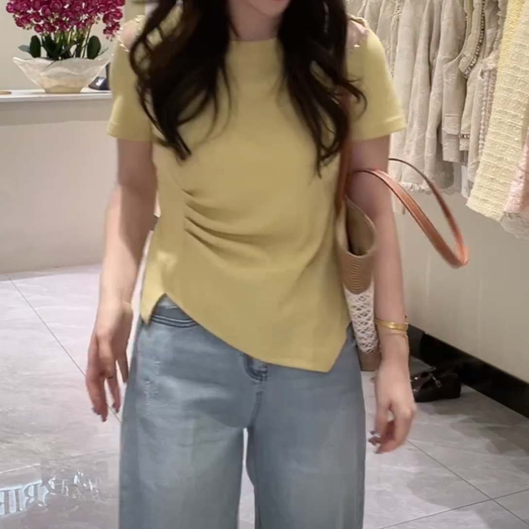 韩版减龄短袖上衣2025夏季新款时尚百搭修身显瘦设计感圆领T恤