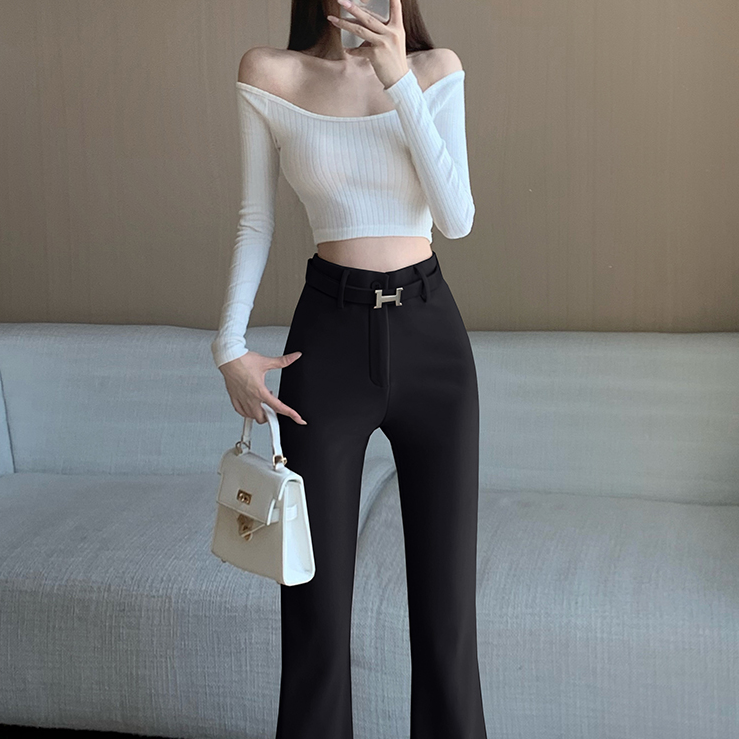 辣妹气质加绒加厚微喇裤女秋冬设计感纽扣高腰修身时尚休闲拖地裤