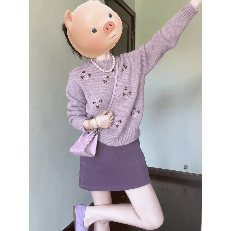 2025巨好看秋季一整套贵气感千金风大方得体小香风紫色毛衣套装裙