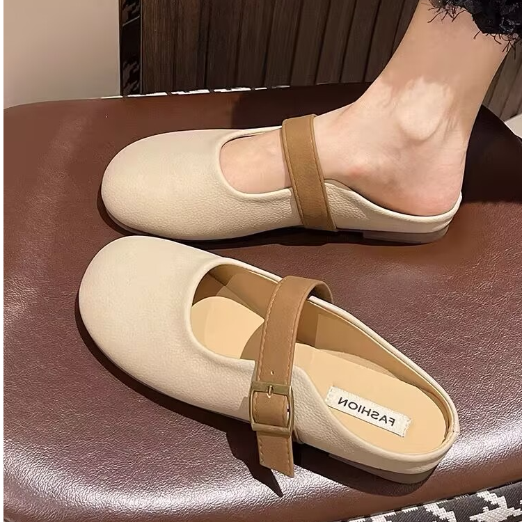 XS勃肯鞋女平底包头半拖鞋外穿2025新款春夏懒人一脚蹬博肯拖鞋